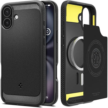 Spigen Funda para iPhone 16 Plus, Rugged Armor MagFit Compatible con MagSafe - Negro Mate
